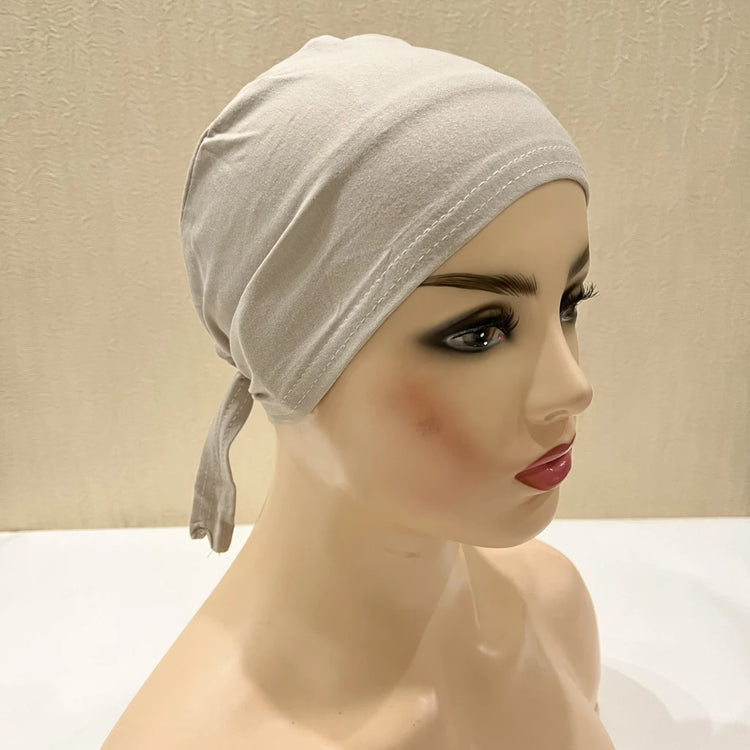 Cotton inner hijab with adjustable tie-back design, breathable and comfortable fit