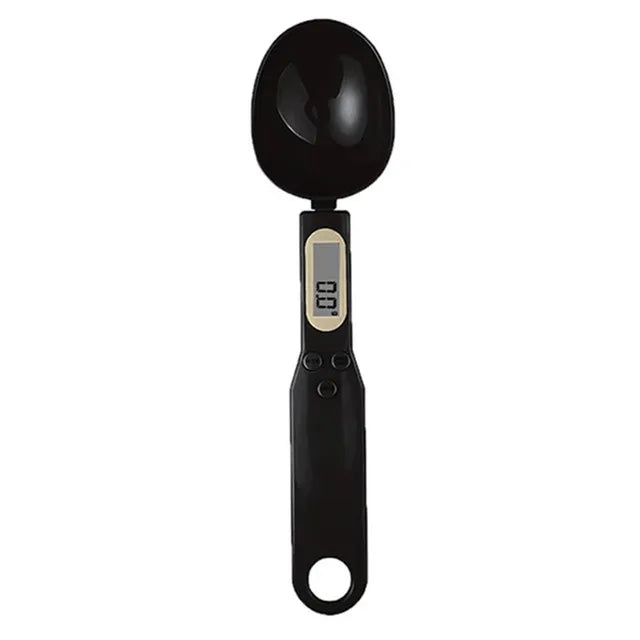 Electronic kitchen scale measuring 0.1–500g with detachable spoon