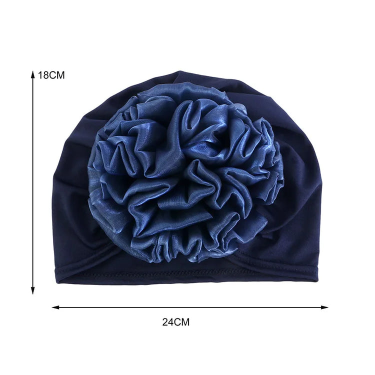 Elastic hair band turban for women, comfortable beanie style with flower accent