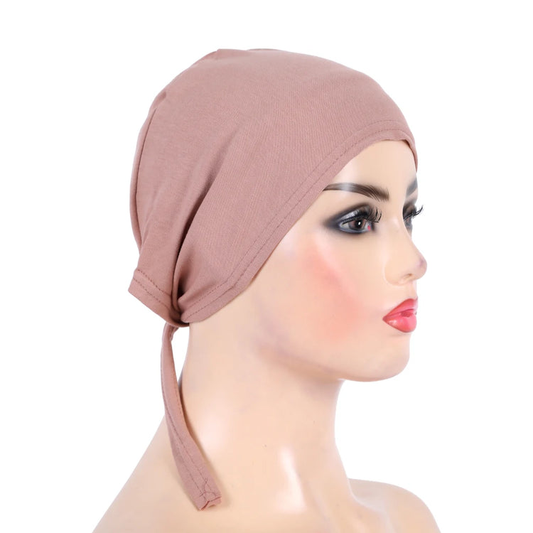 Cotton inner hijab with adjustable tie-back design, breathable and comfortable fit