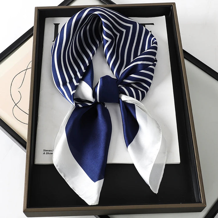 Luxury brand silk plaid square scarf for women, styled as a neck or hair tie