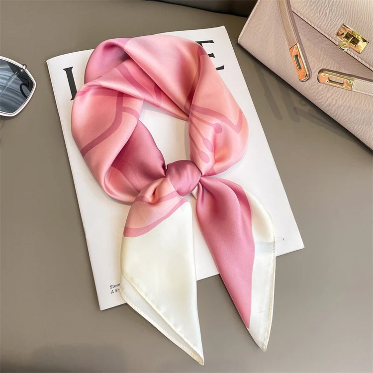 Luxury brand silk plaid square scarf for women, styled as a neck or hair tie