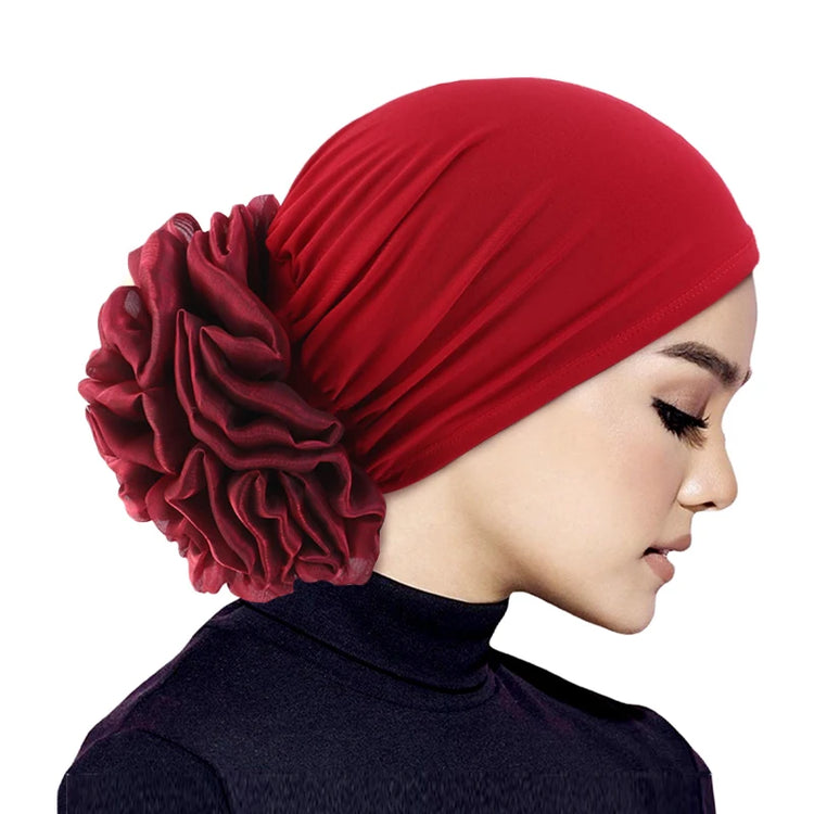 Elastic hair band turban for women, comfortable beanie style with flower accent