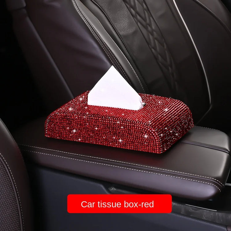 Luxury diamond tissue box holder with rhinestone embellishments for car and home decor