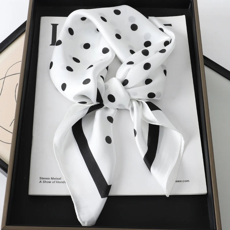 Luxury brand silk plaid square scarf for women, styled as a neck or hair tie