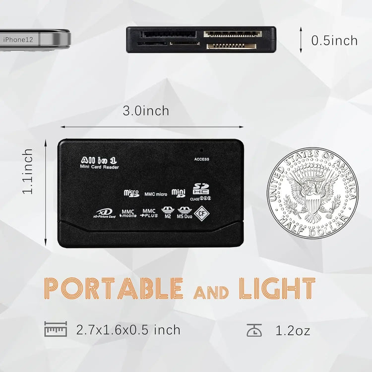 All-in-one external USB card reader with wide memory card compatibility