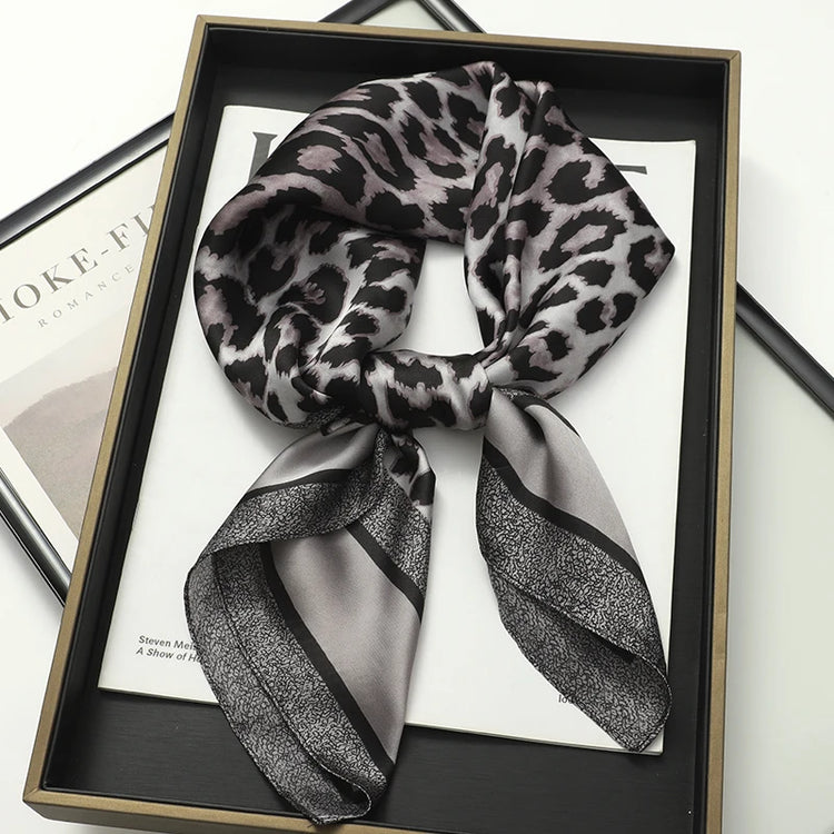 Luxury brand silk plaid square scarf for women, styled as a neck or hair tie