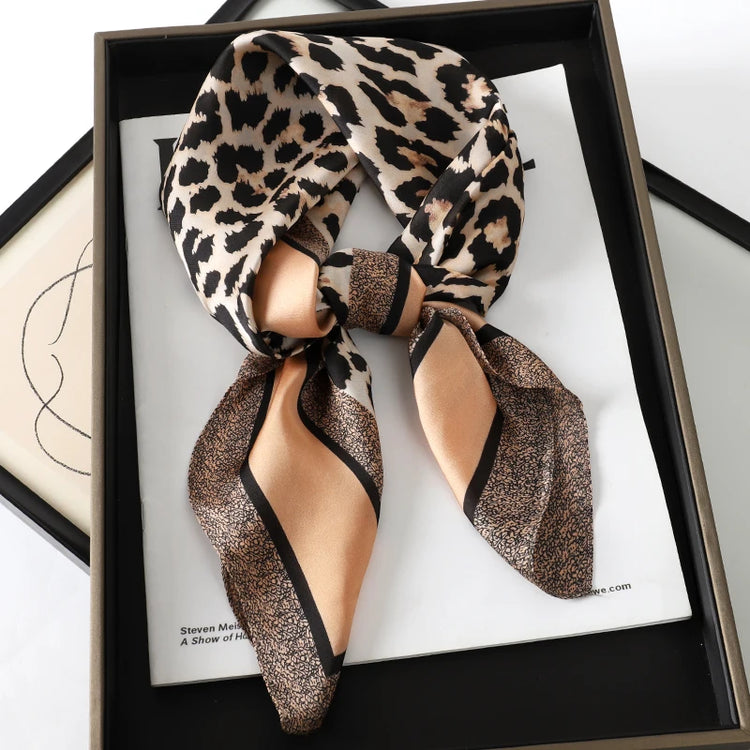 Luxury brand silk plaid square scarf for women, styled as a neck or hair tie