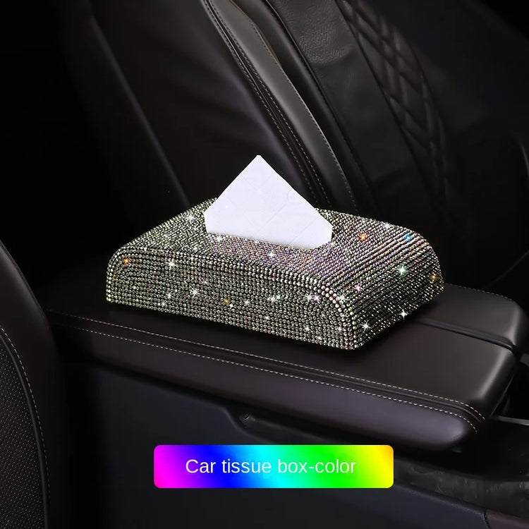 Luxury diamond tissue box holder with rhinestone embellishments for car and home decor