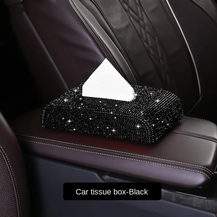 Luxury diamond tissue box holder with rhinestone embellishments for car and home decor
