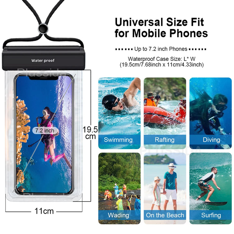 Azragon 7-inch Waterproof Phone Pouch for iPhone 16/15/14/13/12 Pro Max Plus, Samsung Galaxy S24/S23 Ultra, Pixel