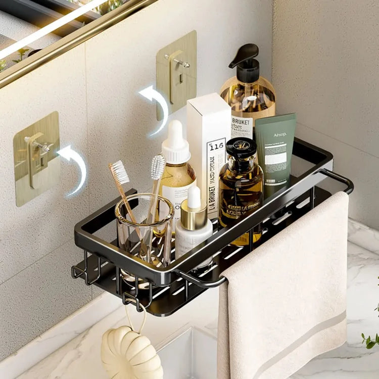 Waterproof aluminum shower shelf for organizing bath products without drilling