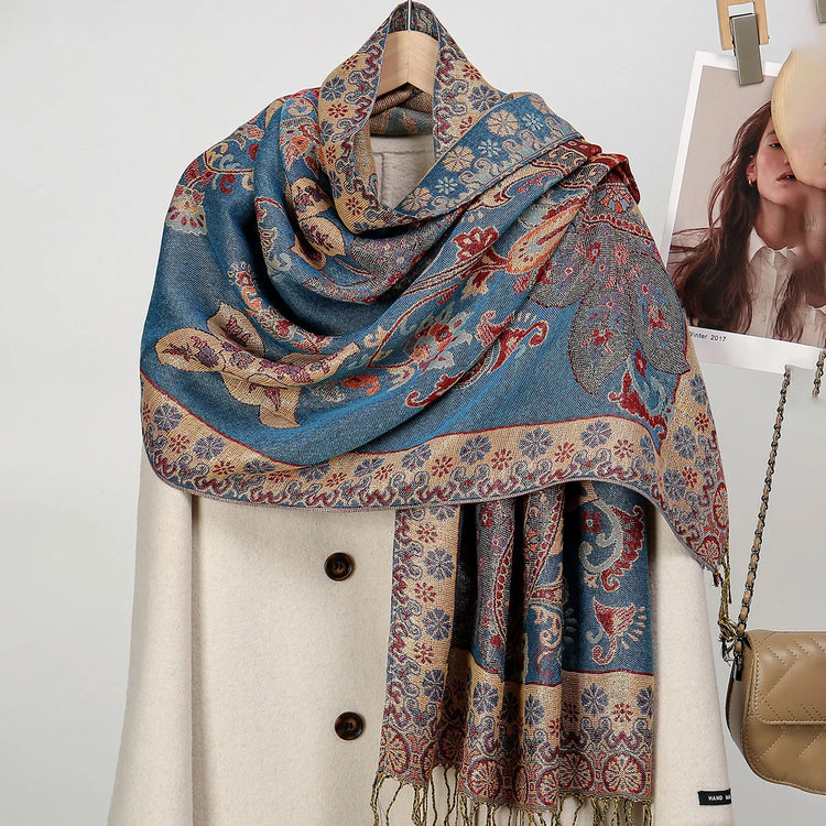Stylish paisley embroidered head wrap in breathable cotton-viscose blend for women