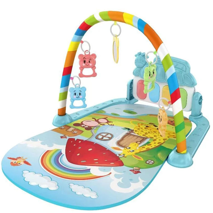 Newborn baby crawling mat with musical toy and fitness stand