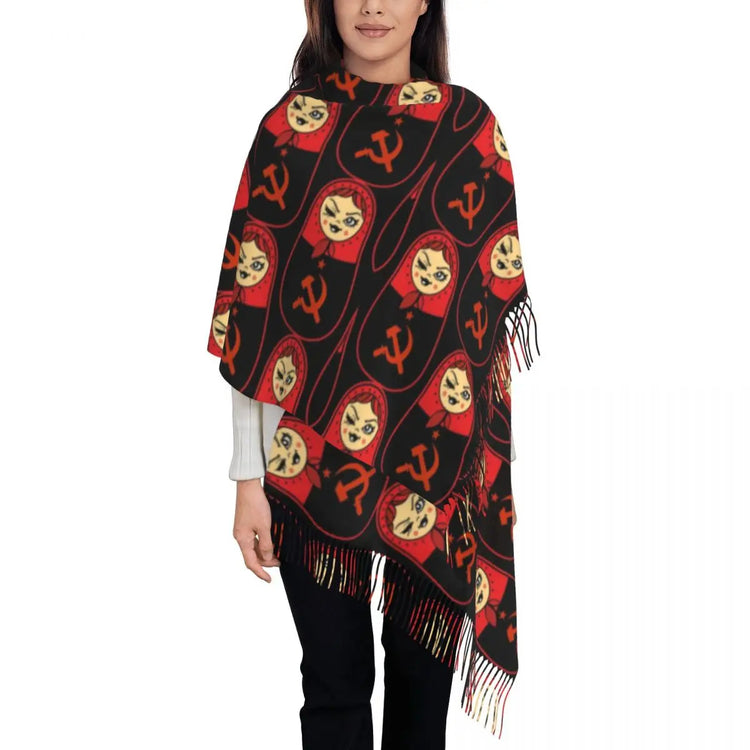 Soft and cozy scarf with colorful Matryoshka doll design