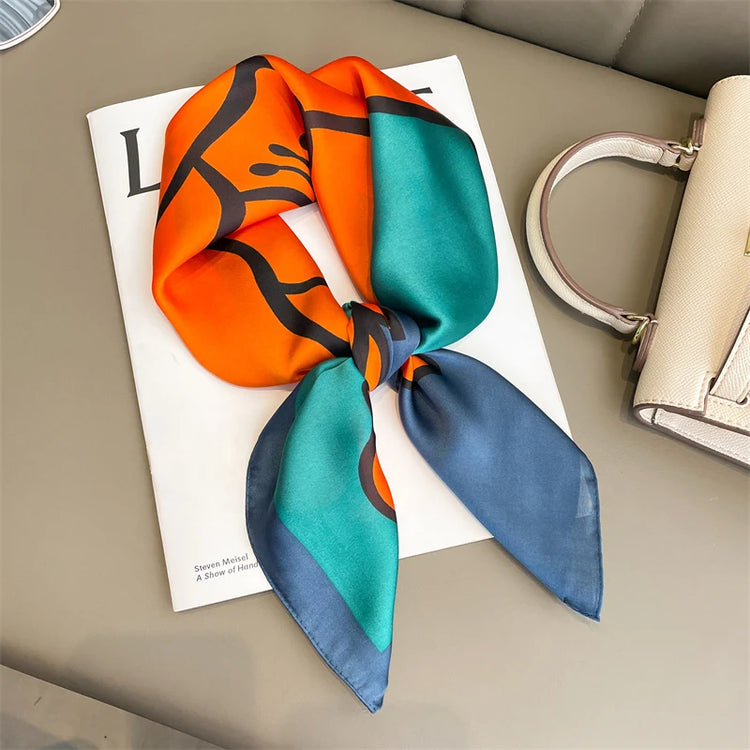Luxury brand silk plaid square scarf for women, styled as a neck or hair tie