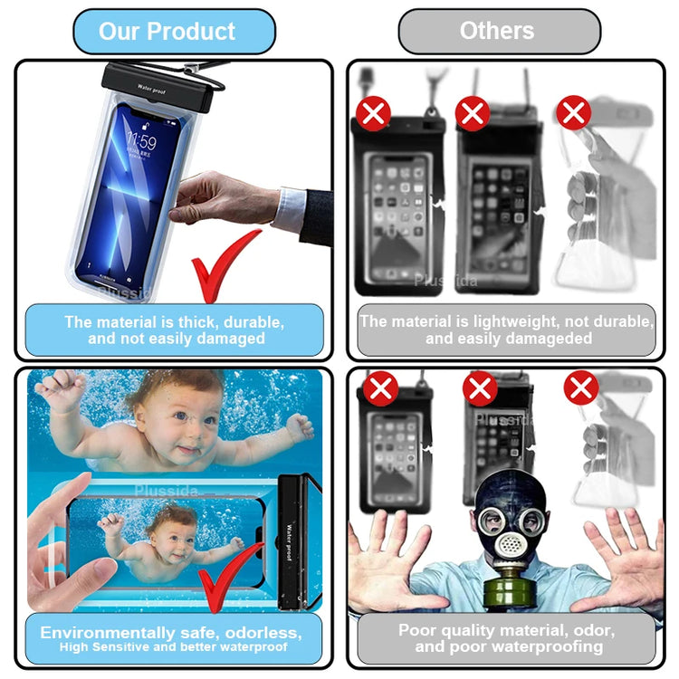 Azragon 7-inch Waterproof Phone Pouch for iPhone 16/15/14/13/12 Pro Max Plus, Samsung Galaxy S24/S23 Ultra, Pixel