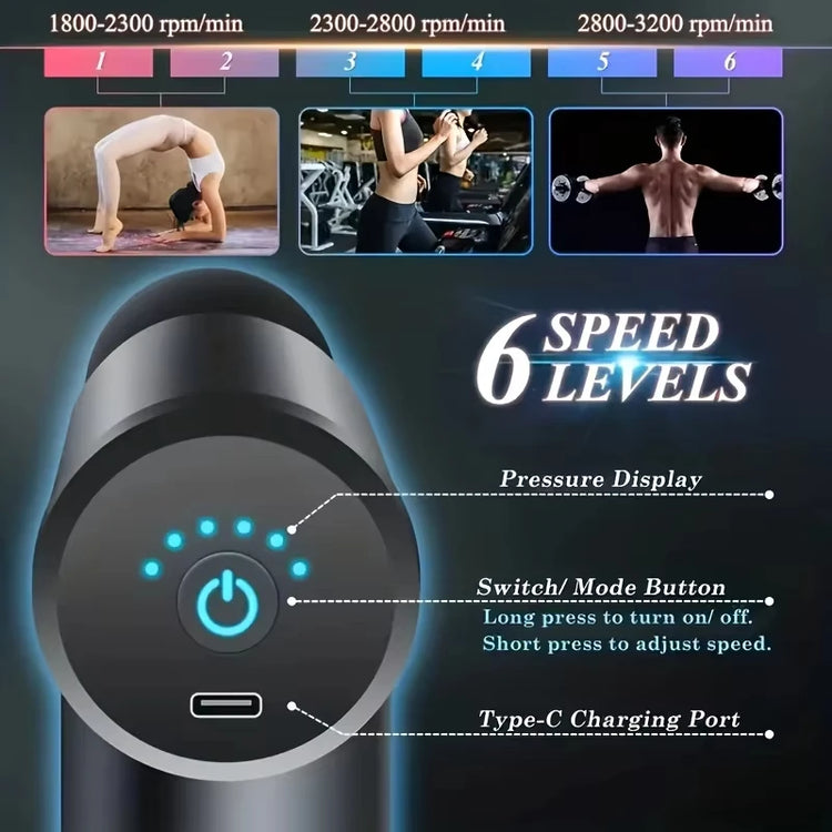Fascial Massage Gun with 4 Replaceable Heads for Deep Tissue Percussive Therapy