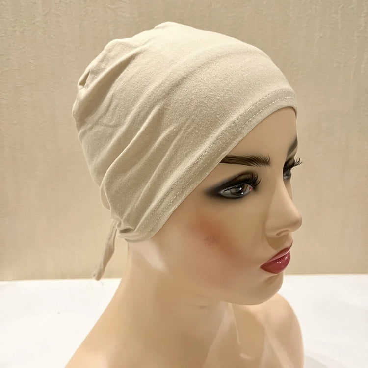 Cotton inner hijab with adjustable tie-back design, breathable and comfortable fit