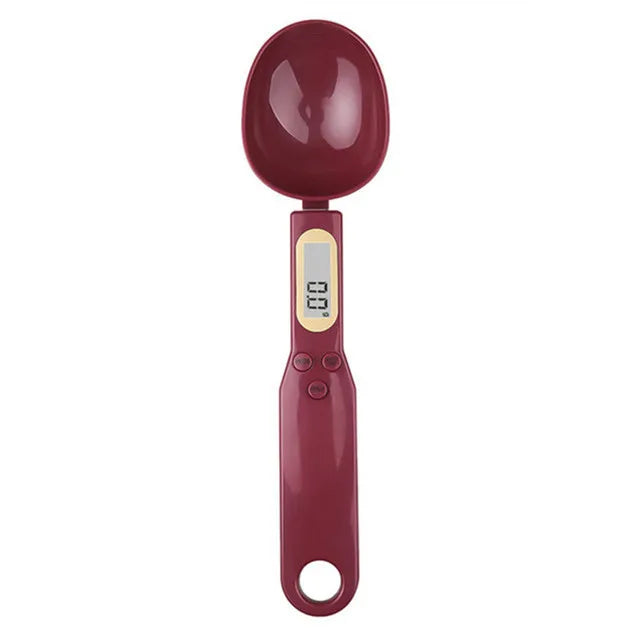 Electronic kitchen scale measuring 0.1–500g with detachable spoon