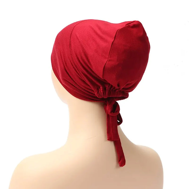 Soft elastic modal underscarf in beige, providing comfortable fit under hijabs for Muslim women