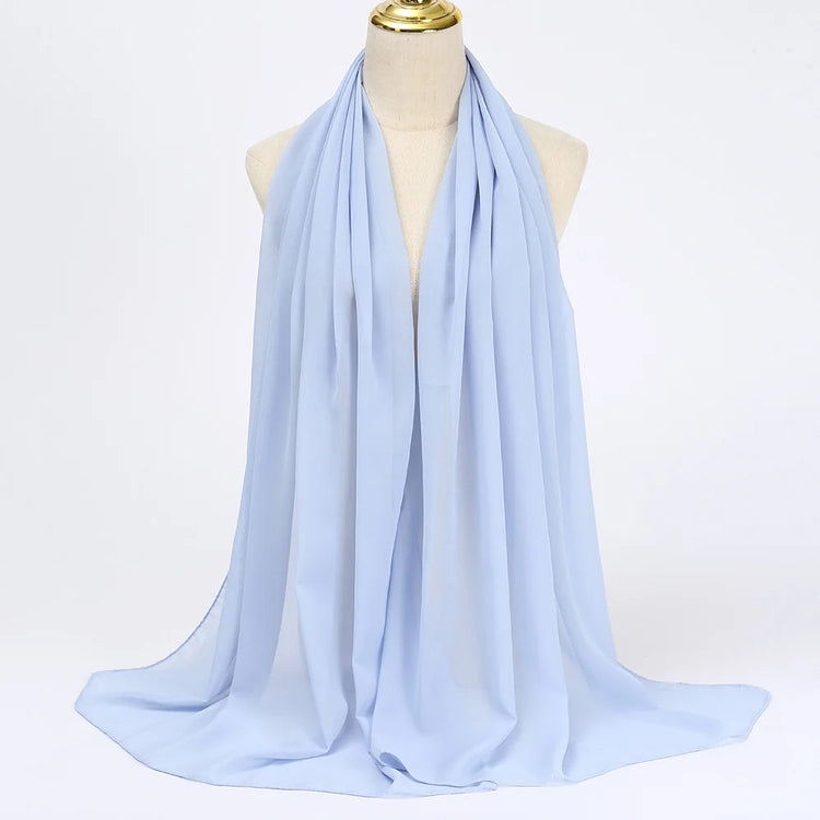 Lightweight voile headscarf in soft pastel tones, ideal for Muslim women&