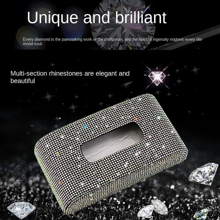 Luxury diamond tissue box holder with rhinestone embellishments for car and home decor