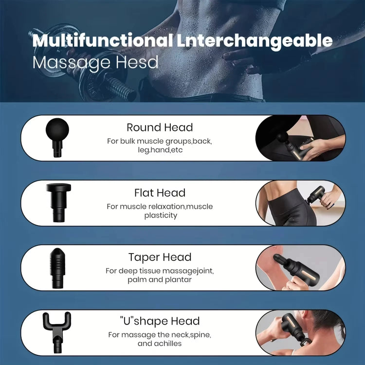 Fascial Massage Gun with 4 Replaceable Heads for Deep Tissue Percussive Therapy