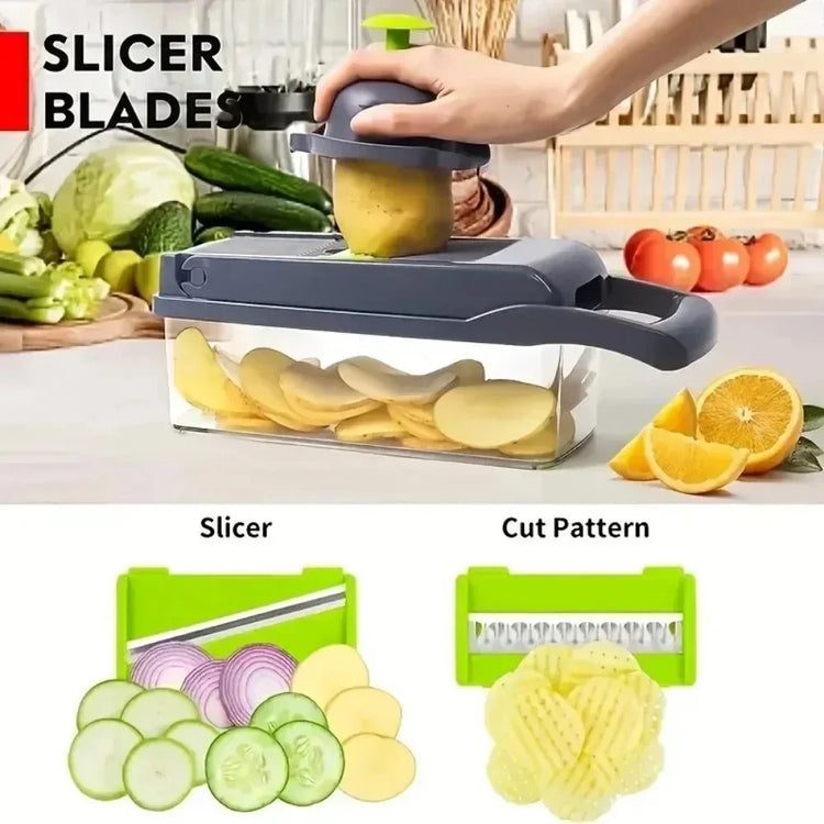 14-in-1 multifunctional vegetable chopper with ergonomic handle and stainless steel blades