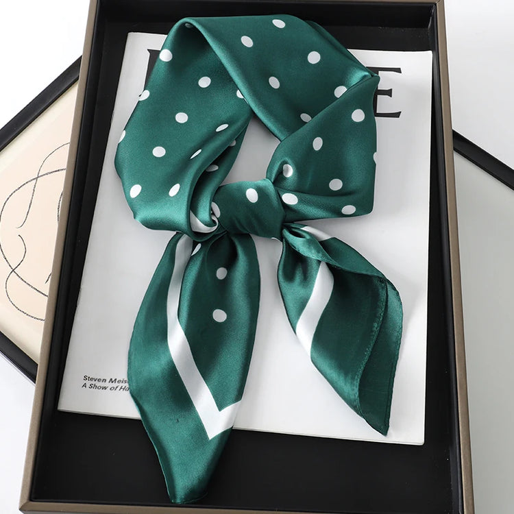 Luxury brand silk plaid square scarf for women, styled as a neck or hair tie