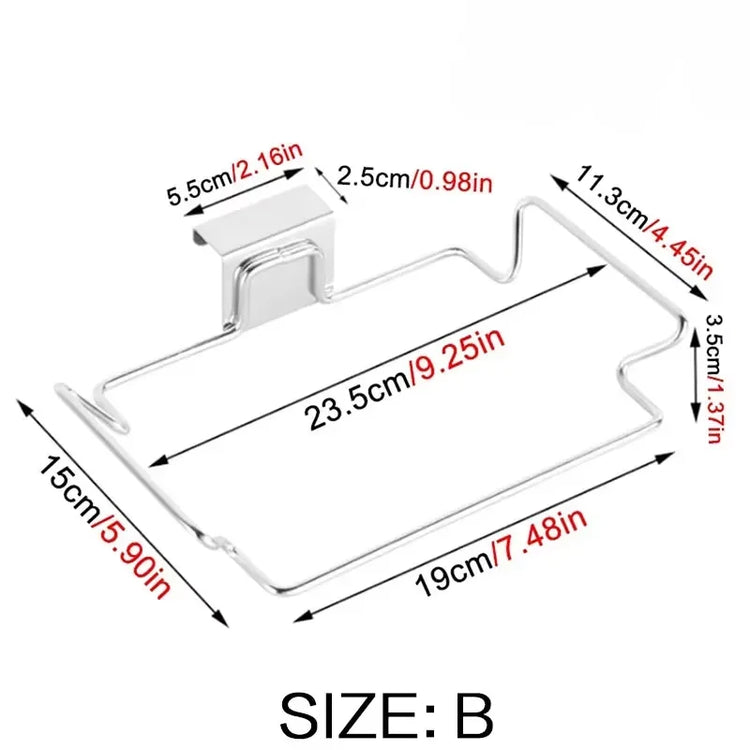 Space-saving kitchen trash rack for cabinet door garbage bag organization
