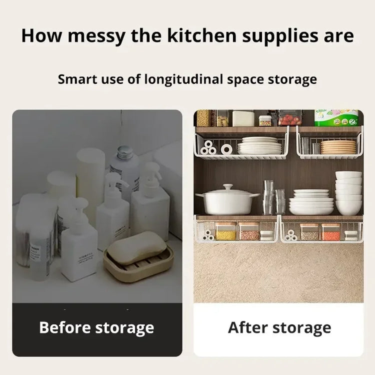 Large-capacity under-cabinet storage basket in white iron mesh