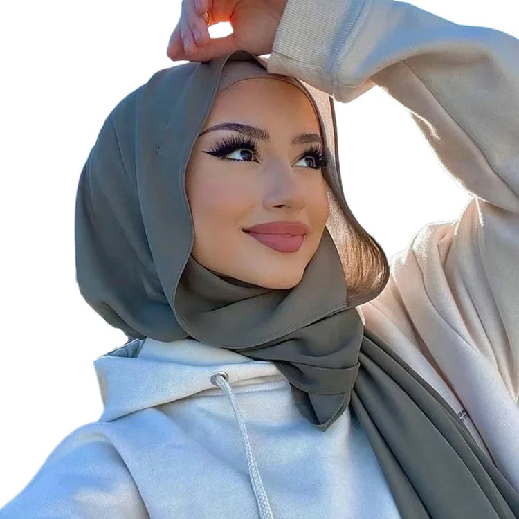 Lightweight voile headscarf in soft pastel tones, ideal for Muslim women&