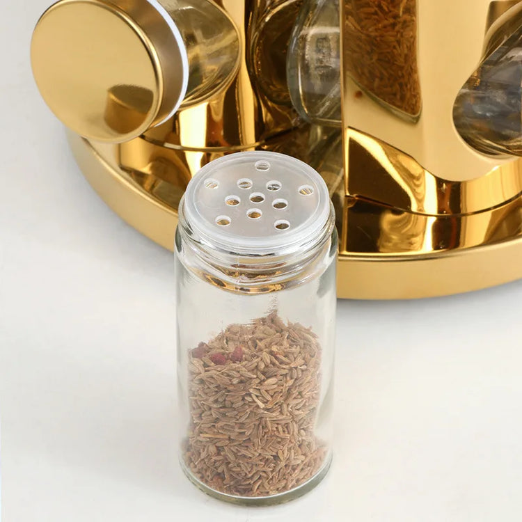 12-piece spice jar set with rotating rack, ideal for herbs and condiments