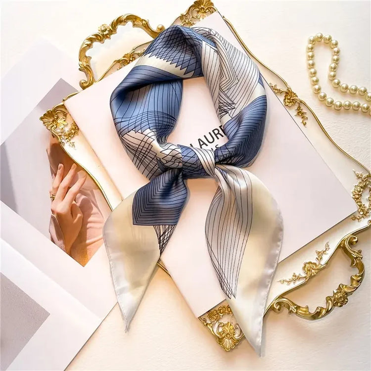 Elegant satin bandana scarf styled as a head wrap for women