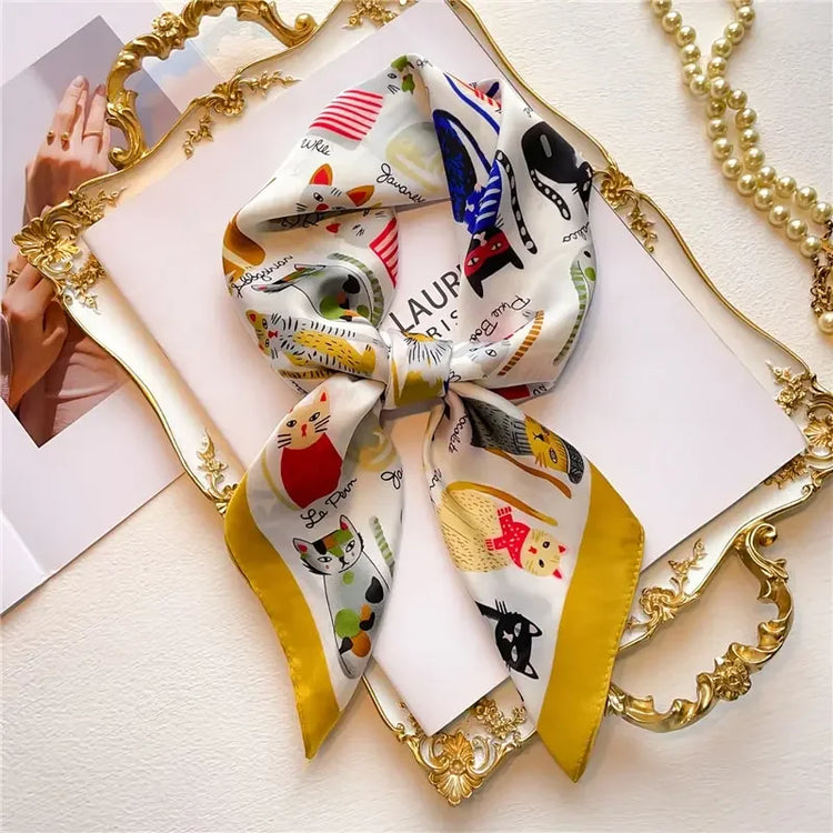 Elegant satin bandana scarf styled as a head wrap for women