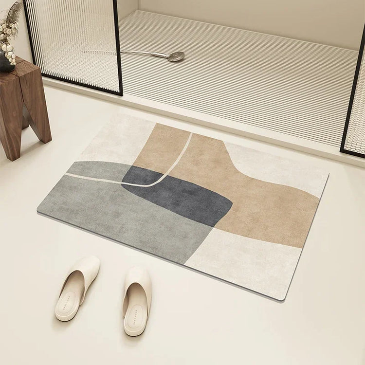 Washable bathroom rug with soft striped design