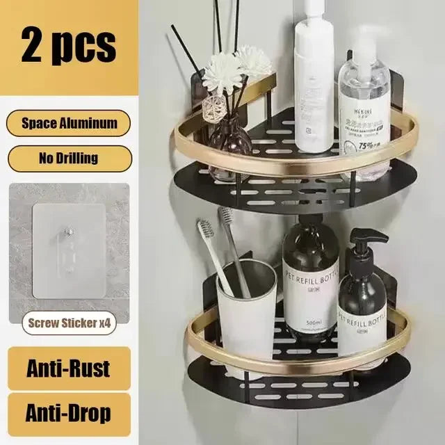 Waterproof aluminum shower shelf for organizing bath products without drilling