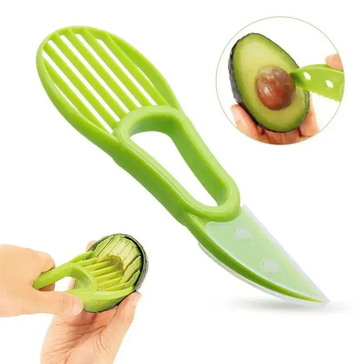 3-in-1 avocado slicer with serrated blade, pit remover, and fruit scooper