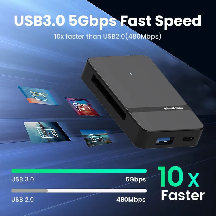 8-in-1 card reader adapter for laptop and PC with high-speed USB 3.0 connection