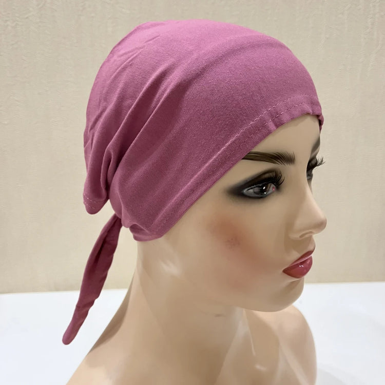 Cotton inner hijab with adjustable tie-back design, breathable and comfortable fit