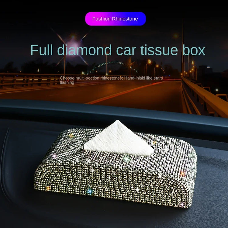 Luxury diamond tissue box holder with rhinestone embellishments for car and home decor