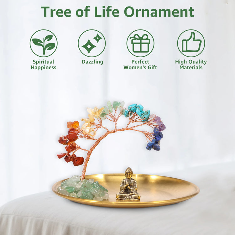 Decorative chakra crystal tree with Buddha figurine for enhancing positive energy in living areas
