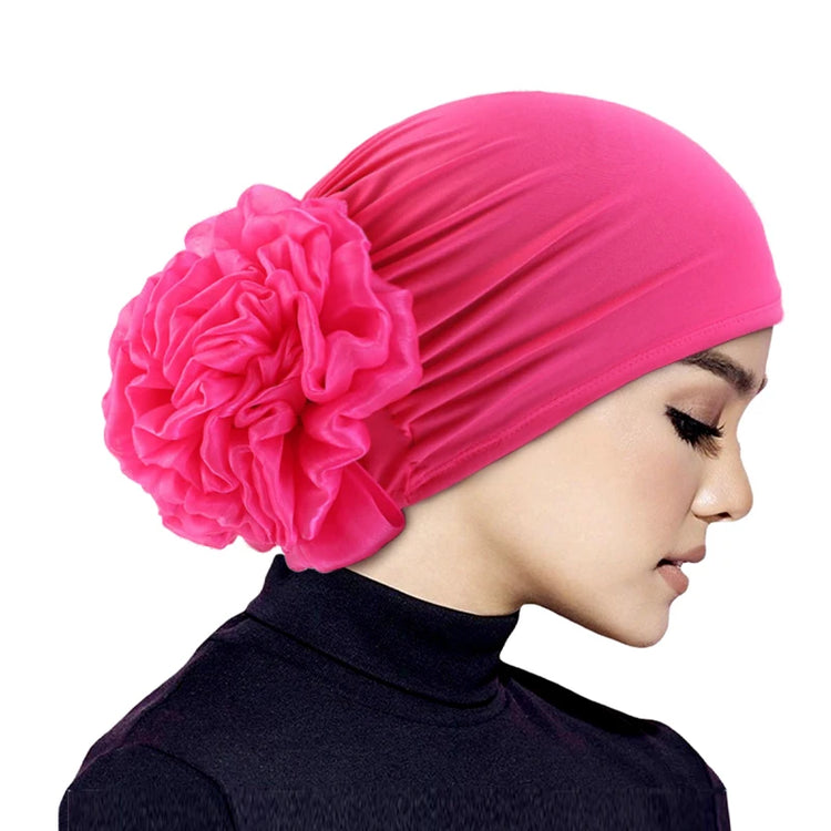 Elastic hair band turban for women, comfortable beanie style with flower accent