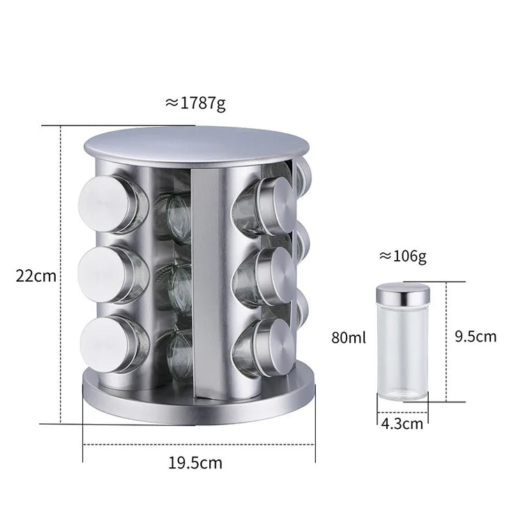 12-piece spice jar set with rotating rack, ideal for herbs and condiments