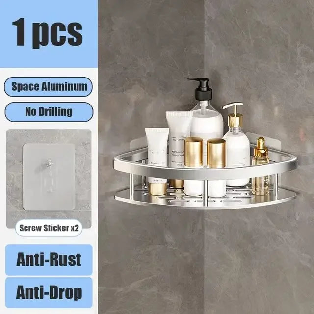 Waterproof aluminum shower shelf for organizing bath products without drilling