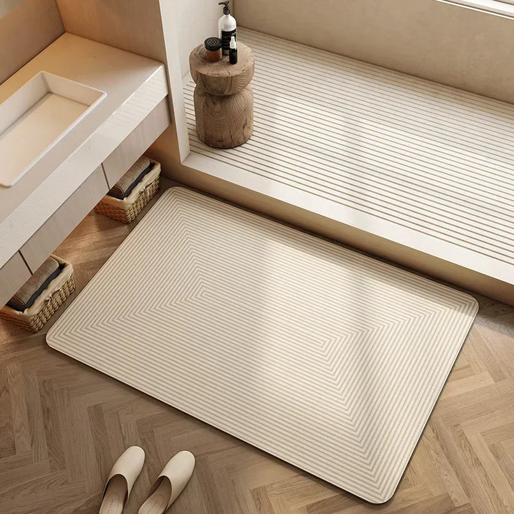 Washable bathroom rug with soft striped design