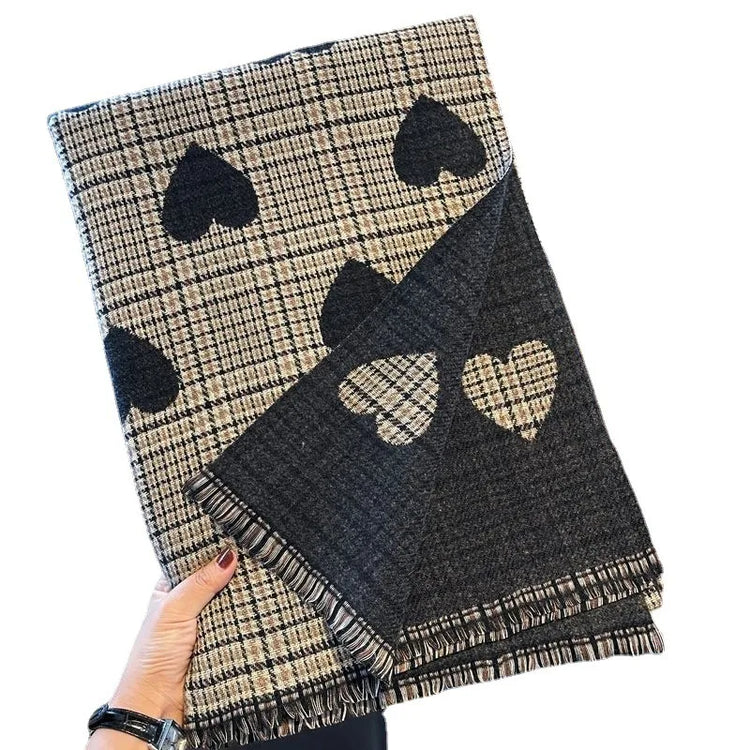 Double-side imitation cashmere scarf for women, thickened plaid design for winter warmth