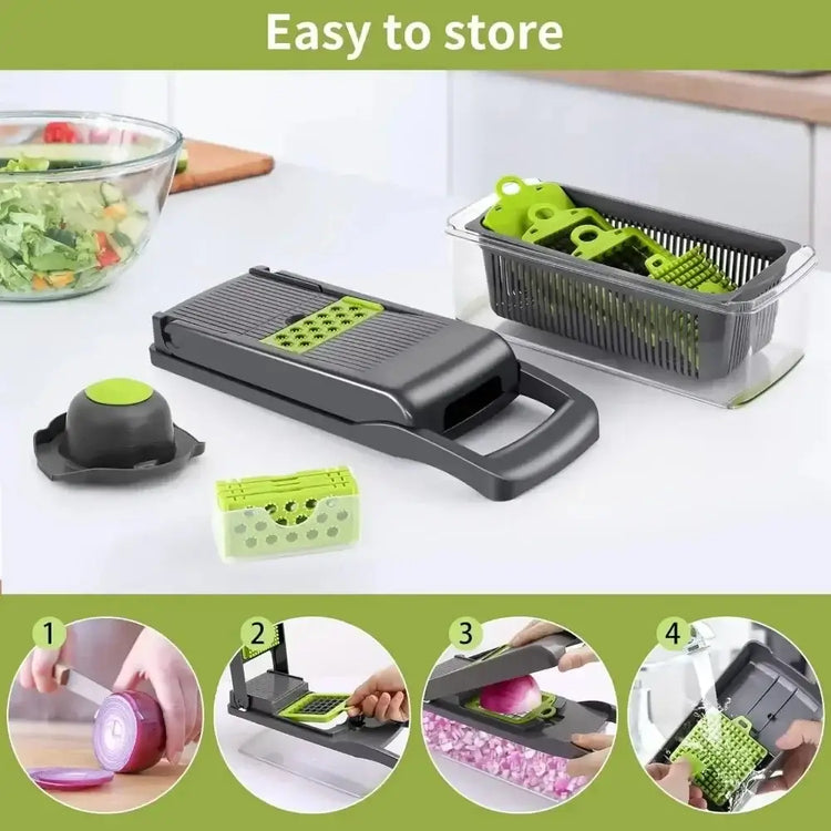 14-in-1 multifunctional vegetable chopper with ergonomic handle and stainless steel blades