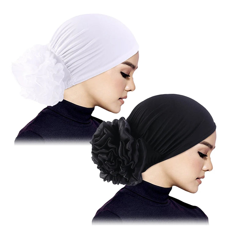 Elastic hair band turban for women, comfortable beanie style with flower accent